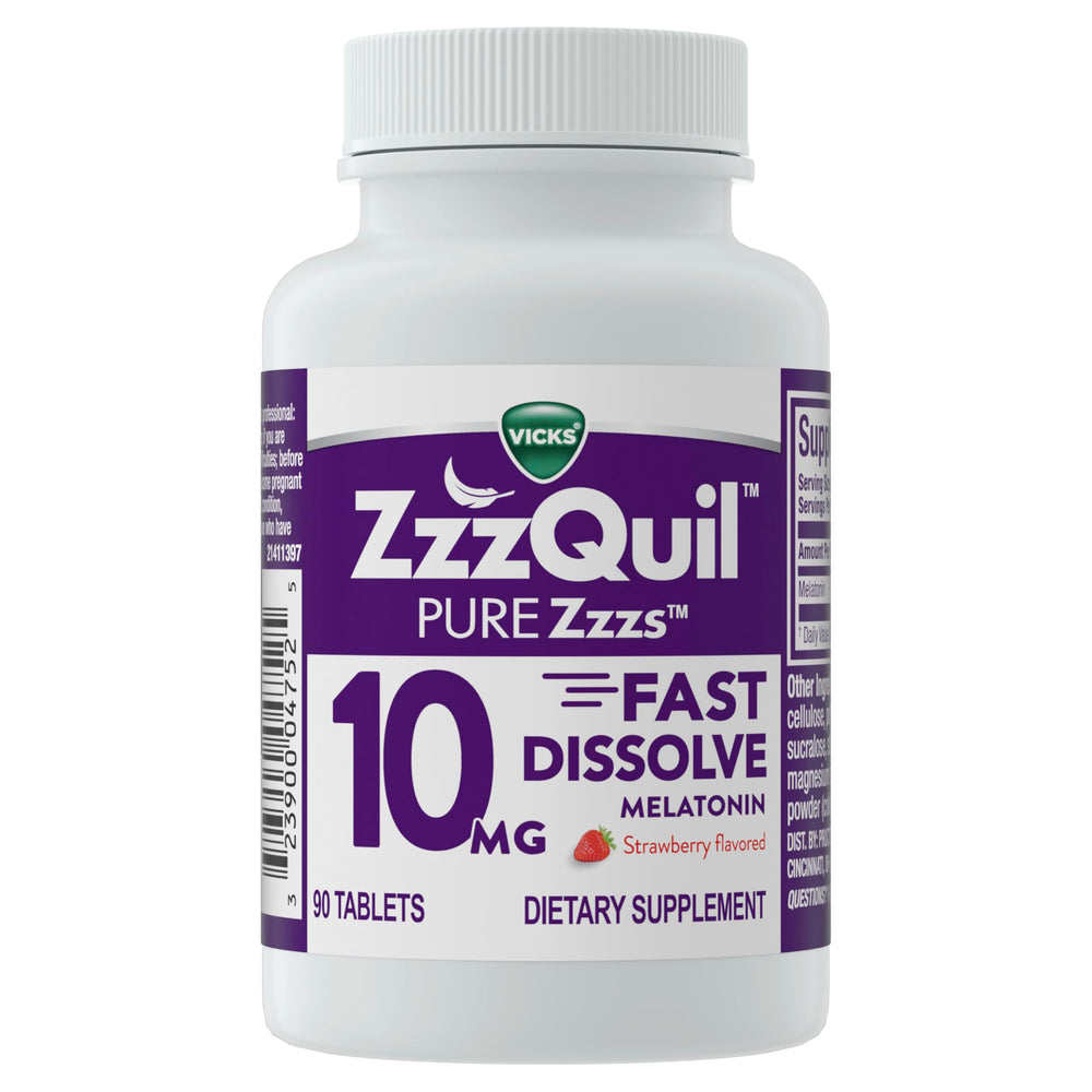 ZzzQuil producto en dormitorio nocturno, ayuda a relajarse
