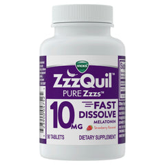 ZzzQuil producto en dormitorio nocturno, ayuda a relajarse