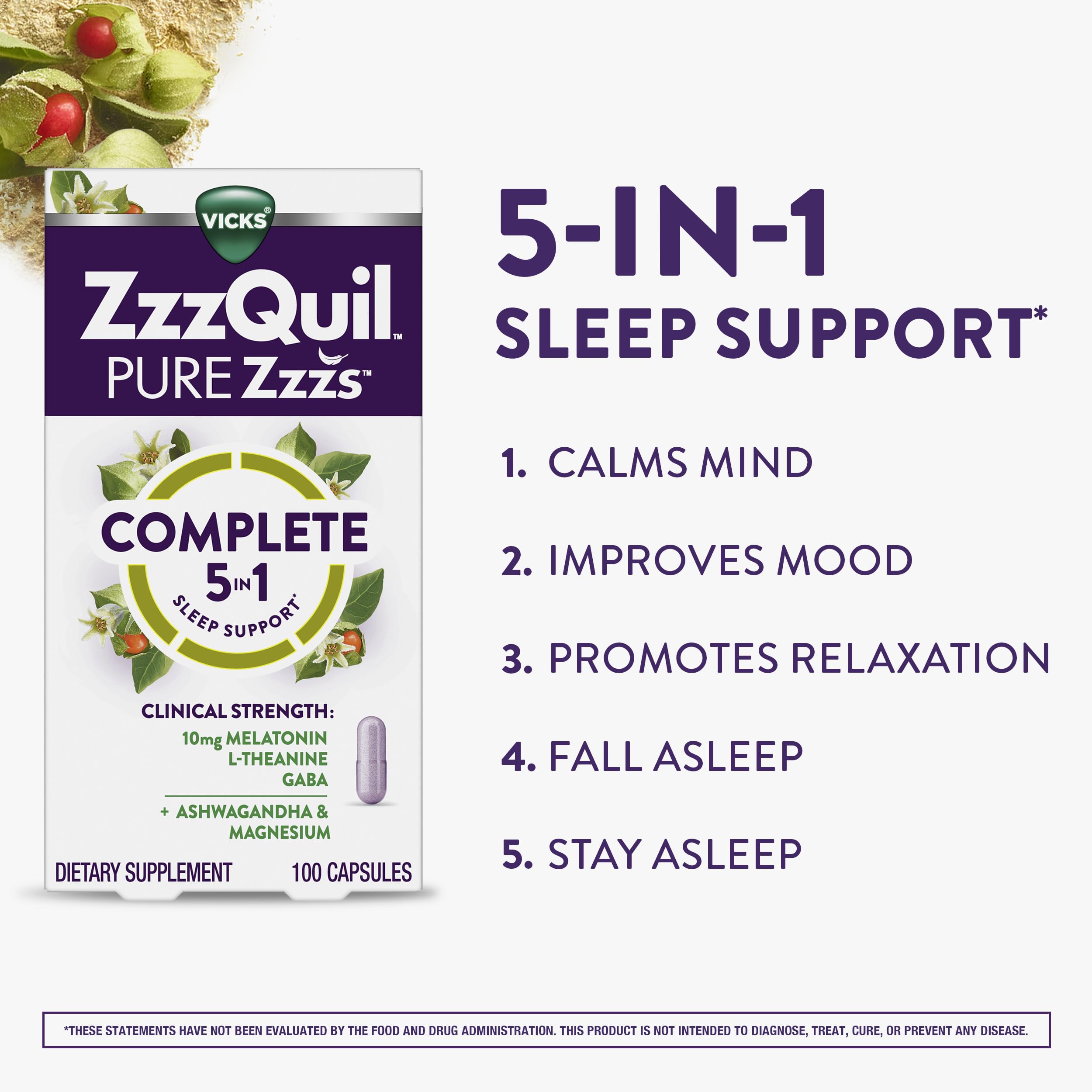 Envase abierto ZzzQuil 100 cápsulas para planificación de dosis nocturna