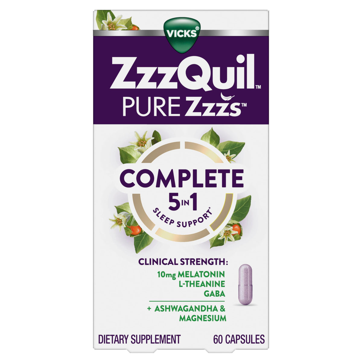 ZzzQuil envase frontal mostrando 60 cápsulas para mejorar conciliación del sueño
