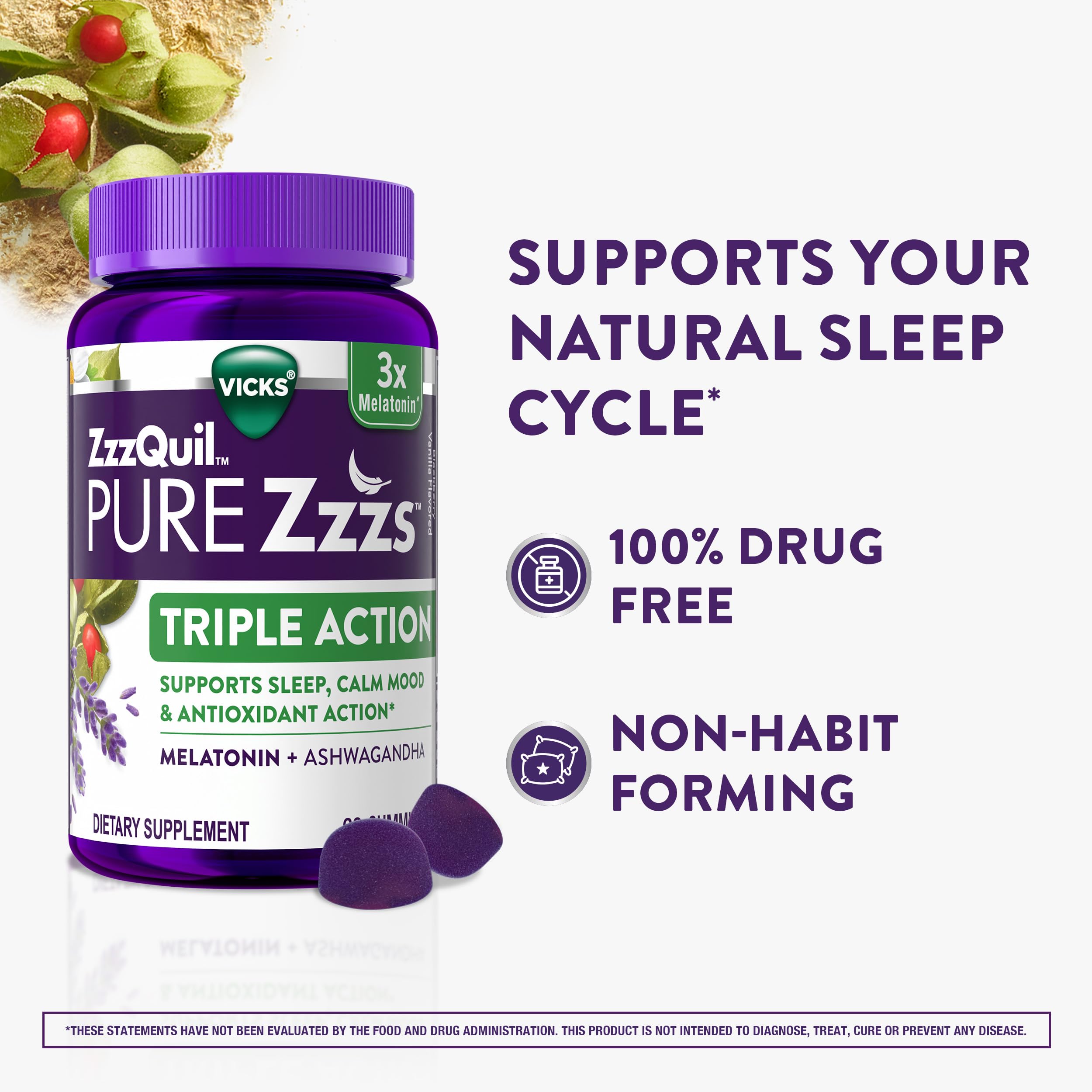 ZzzQuil etiqueta de ingredientes destacando melatonina y ashwagandha