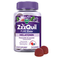 ZzzQuil packaging frontal mostrando frasco de gomitas y beneficio sueño natural