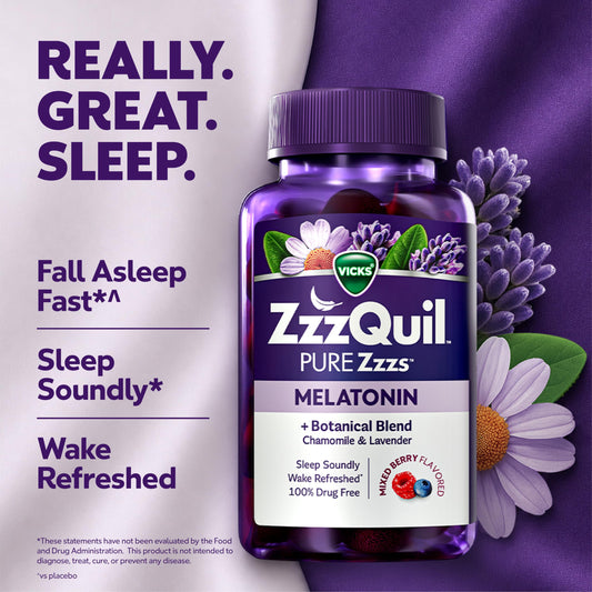 ZzzQuil gomitas en primer plano que muestran textura y atractivo
